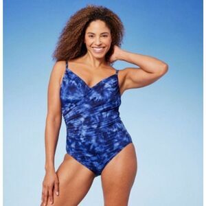 UPF 50 Twist-Front Over the Shoulder One Piece Swimsuit XL- Aqua Green Blue. Z